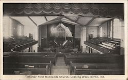 Interior First Mennonite Church, Looking West Berne, IN Postcard Postcard Postcard