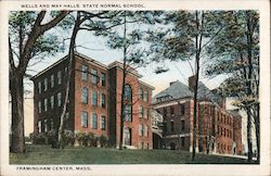 Wells and May Halls State Normal School Framingham Center, Mass. Postcard