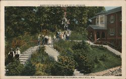 Steps Leading From Monastery to Church at America's Favorite Place of Pilgrimage Hubertus, WI Holy Hill Postcard Postcard Postcard