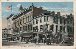 N.W. Corner Main and 5th Sts. Postcard