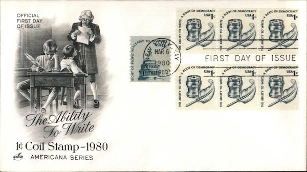 The Ability to Write 1c Coil Stamp 1980 First Day Covers