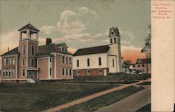 High School Building and Church Postcard