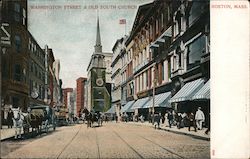 Washington Street & Old South Church Postcard