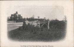 Lion Bridge and North Point Light House, Lake Park Postcard