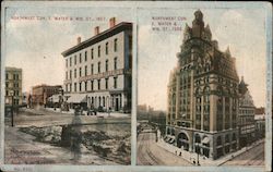 Northwest Corner E. Water & Wisconsin Streets - 1867 & 1909 Postcard