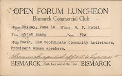 Open Forum Luncheon-Bismarck Commercial Club North Dakota Postcard Postcard Postcard