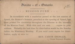 Diocese of Ontario Mission Fund Kingston, ON Canada Postcard Postcard Postcard
