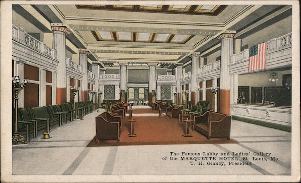 The Famous Lobby and Ladies' Gallery of the Marquette Hotel St. Louis Missouri