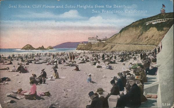 Seal Rocks, Cliff House, and Sutro Heights from the Beach San Francisco California
