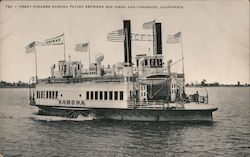 Ferry Steamer Ramona Flying Between San Diego and Coronado Postcard