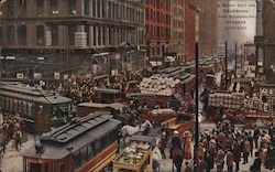 A Busy Day on Dearborn and Randolph Streets Postcard