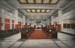 The Famous Lobby and Ladies' Gallery of the Marquette Hotel Postcard
