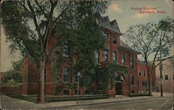 Police Station Waltham, MA Postcard Postcard Postcard