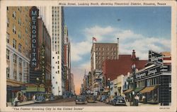 Main Street, Looking North, Showing Theatrical District Houston, TX Postcard Postcard Postcard