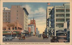 Looking North on Central Avenue from Adams Phoenix, AZ Postcard Postcard Postcard