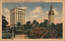 Alcazar Hotel and News Tower From Bayfront Park Miami, FL Postcard Postcard Postcard