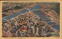 Downtown Pittsburg, PA, Showing the Pointe Where Allegheny and Mononganela Rivers Form Ohio River Postcard