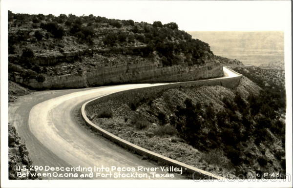 U. S. 290 Descending Into Pecos River Valley Scenic Texas