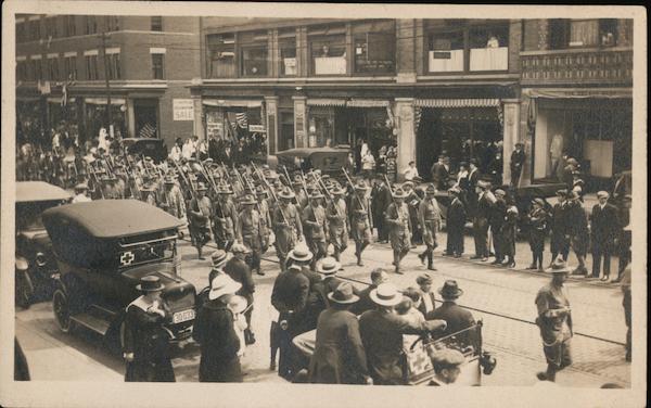 Military Marching Down Street, 1914, Boston? World War I