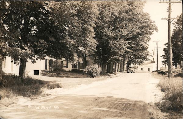 Tree Lined Street Scene Round Pond Maine F.W. Tuttle Photo