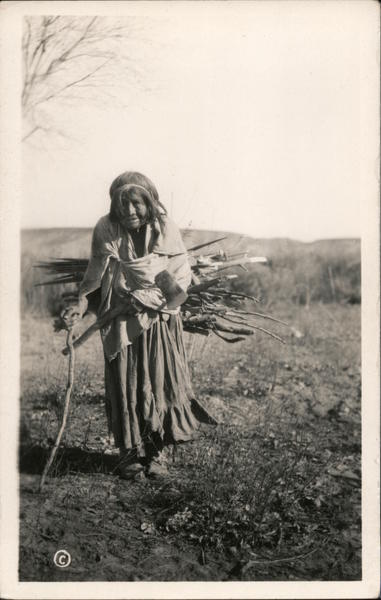 Elderly Native American Woman Gathering Firewood Native Americana