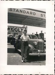 Young Woman with Car at Standard Oil Gas Station 1941 Gas Stations Original Photograph Original Photograph Original Photograph