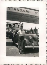 Young Woman with Car at Standard Oil Gas Station 1941 Original Photograph