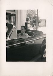 Man in Car Gulf Gasoline Pump in Background Original Photograph