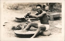 Food preparation traditional way in big bowl with mortar Hawaii Postcard Postcard Postcard