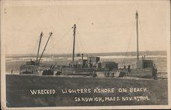 Wrecked Lighters Ashore on Beach, Nov. 9th, 1909 Postcard