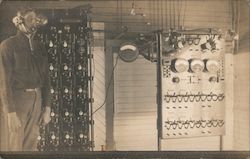 Man with Headset, Radio?  Early Electronic Equipment Postcard