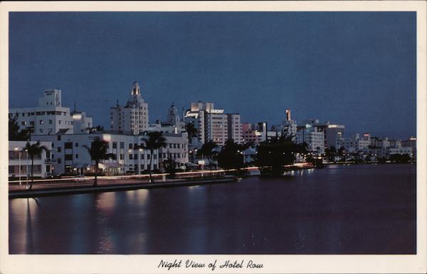 Night View of Hotel Row & Indian Creek Miami Beach Florida
