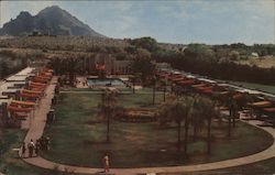 Pool and Cabanas Seen From Arizona Biltomore Hotel Note "The Prayng Monk" ON Camelback Mountain In The Distance Phoenix, AZ Post Postcard