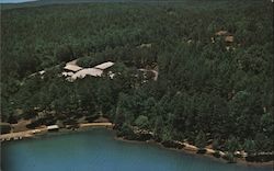 Georgia Baptist Assembly A Dramatic Aerial View, Showing the Beautiful 200 Acre Lake and Colorful Woodlands Toccoa, GA R.E. Drew Postcard