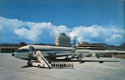 Pan American World Airways Boeing 707 Inter-Continental Jet Airliner and Crew at Honolulu International Airport Postcard