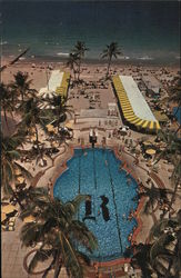 The Raleigh Hotel Directly On The Ocean 18th & Collins Avenue-Competely Air Conditioned Florida's Most Beautiful Pool Miami Beac Postcard