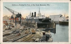 Carferry On Floating Dry Dock at Ship Yards Postcard