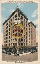 Establishment of the E. Hertzberg Jewelry Co., Jewelers and Opticians, Cor. Houston & St. Mary's Sts. Postcard