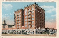 Pickwick Stage Terminal and Hotel, First and Broadway Postcard