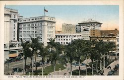 Plaza Park and Portion of Business Section Postcard