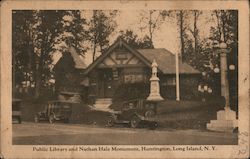 Public Library and Nathan Hale Monument, Long Island Postcard