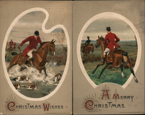 Lot of 2: Fox Hunt Dogs, Horses Christmas