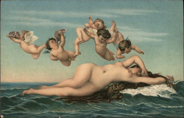 Nude Woman on Water, Cupids Above Risque & Nude