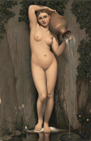 Nude Woman Pouring Water From Jug Risque & Nude