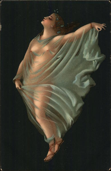 Nude Woman Draped in Sheer Cloth Risque & Nude
