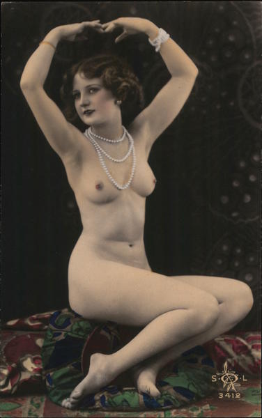 Nude Woman Wearing Pearls Risque & Nude