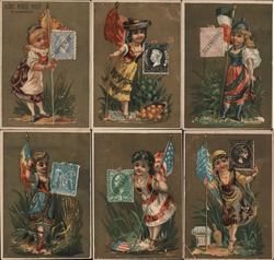 Lot of 6: Children with Flags and Stamps Various Countries Trade Card