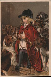 Young Girl with Hunting Hounds: Hoods Sarsparilla Lowell, MA Trade Cards Trade Card Trade Card Trade Card