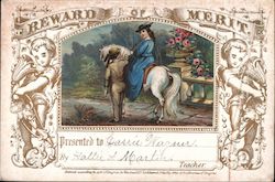 Reward of Merit to Carrie Wagner by Hattie A Martin,Teacher Trade Card