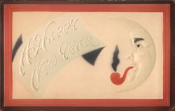 A Happy New Year - Man in the Moon Smoking a Pipe Postcard